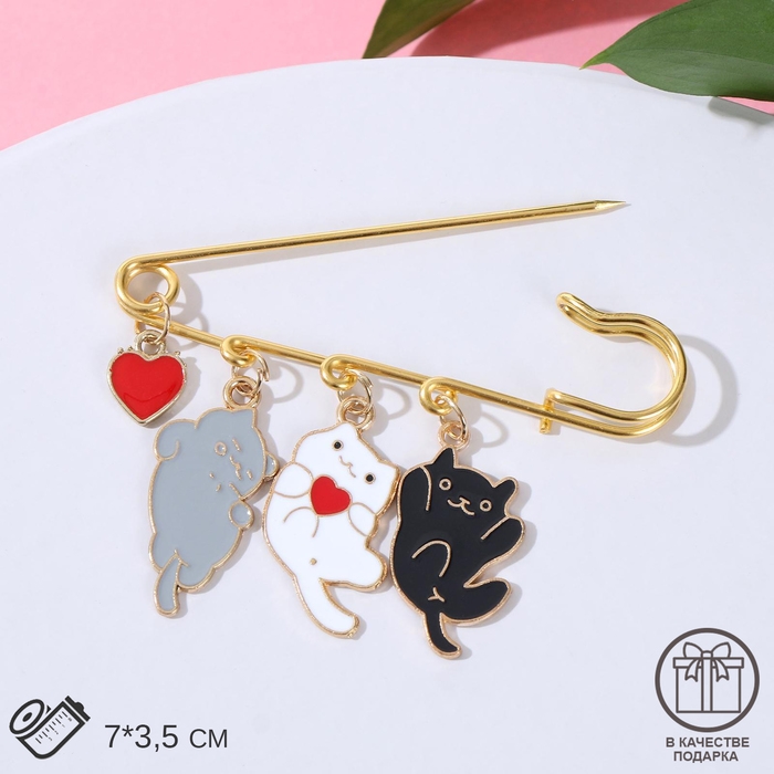 Булавка Булавка "Котята" игривые, 7см, цветная в золоте
