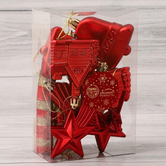 Набор украшений пластик 8 шт Набор украшений пластик 8 шт "Уютный вечер" красный