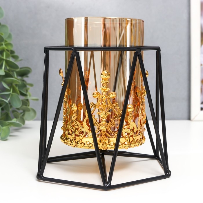 Подсвечник металл, стекло на 1 свечу Подсвечник металл, стекло на 1 свечу "Грани" d-7,5 см, золото, чёрный 13х15,5х14,5 см