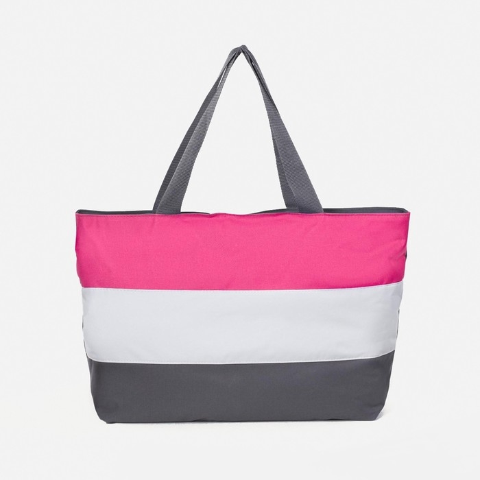 Сумка пляжная на молнии, цвет серый/белый/розовый Сумка пляжная на молнии, цвет серый/белый/розовый