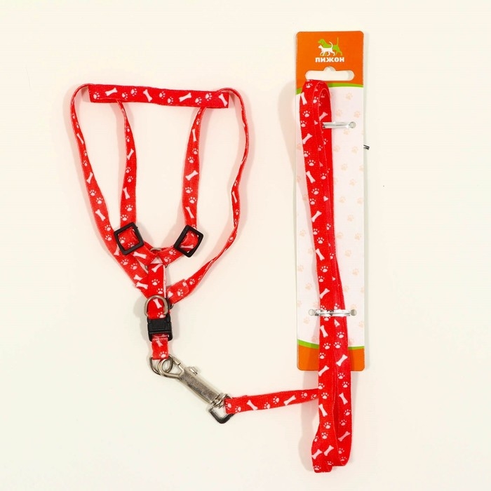 Комплект  Комплект "Классика", капрон, поводок 120 х 1 см, ОГ 21-35 см, красный