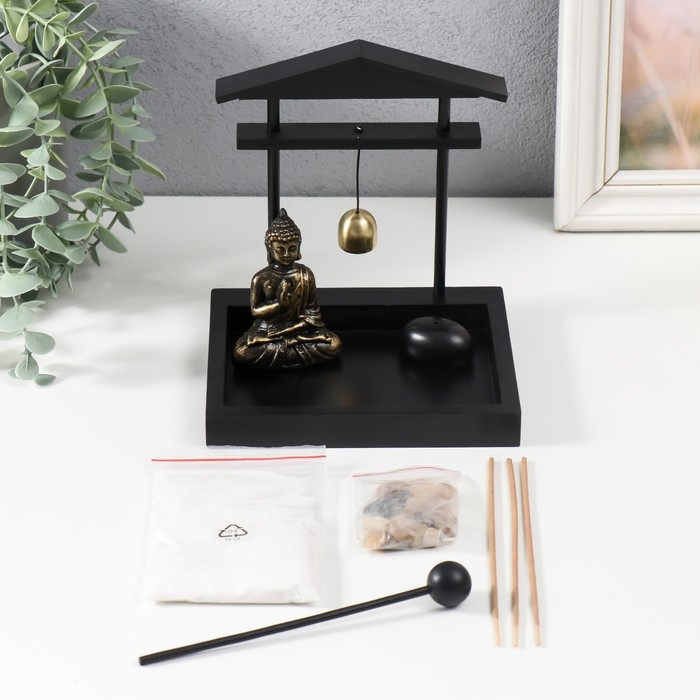 Сад Дзен  Сад Дзен "Будда у храма" песок+камни+аромапалочка+колокол 15,5х13х15 см