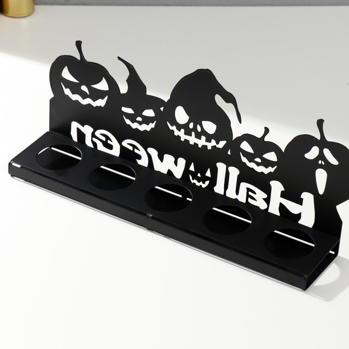 Подсвечник металл на 5 свечей Подсвечник металл на 5 свечей "Хэллоуин. Тыковки" чёрный 14х29,5х6 см