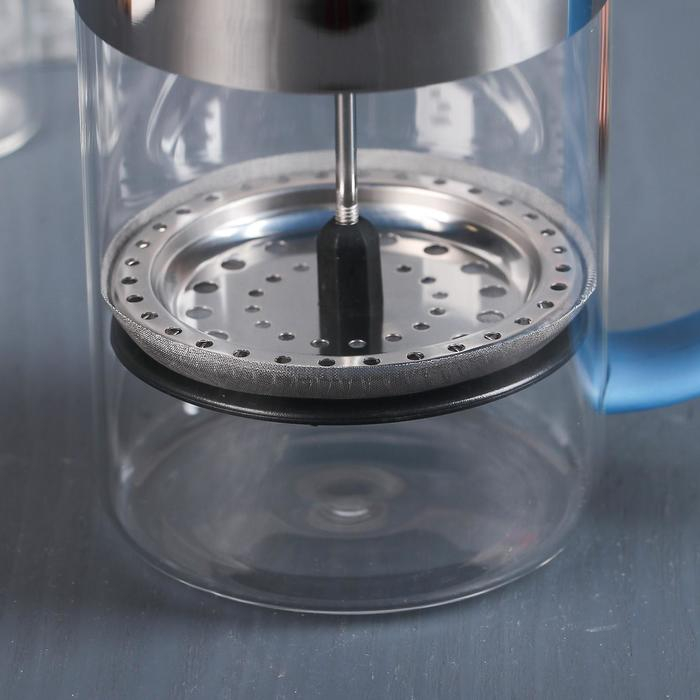 Чайник заварочный френч - пресс Доляна «Гарсон», 800 мл, стекло, цвет голубой Чайник заварочный френч - пресс Доляна «Гарсон», 800 мл, стекло, цвет голубой