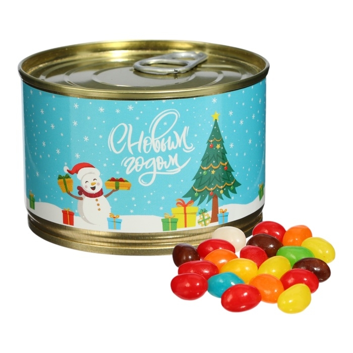 Новый год. Мармеладные бобы  Новый год. Мармеладные бобы "Снеговик", в консервной банке, 100 г
