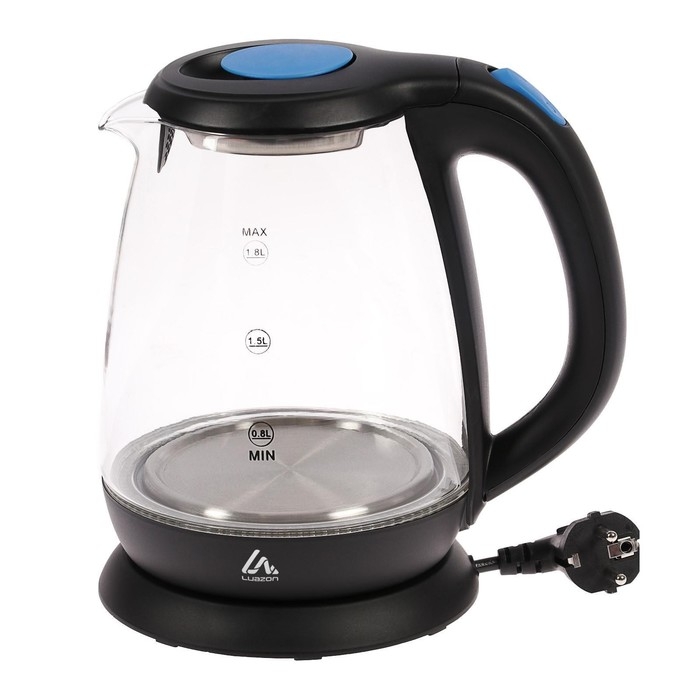 Чайник электрический Luazon LSK-1810, стекло, 1.8 л, 1500 Вт, подсветка, черный