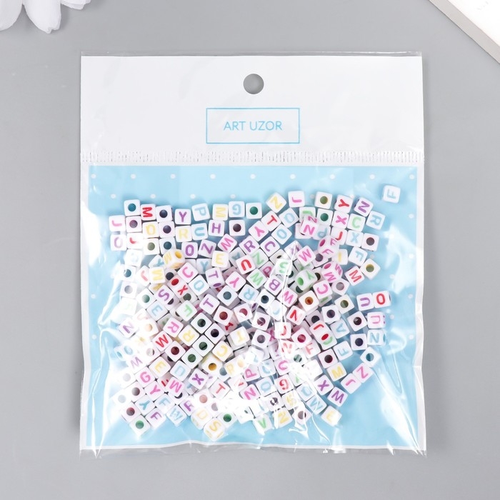 Бусины для творчества пластик "Английские буквы на кубике" цветные набор 20 гр 0,5х0,5х0,5 см