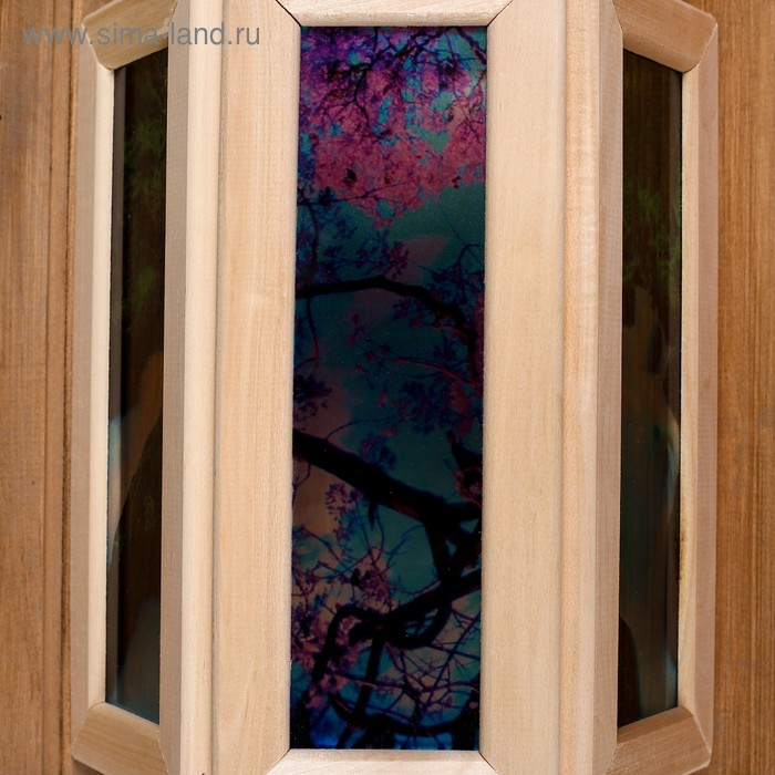 Абажур деревянный Абажур деревянный "Рисунок 1" со вставками из стекла с УФ печатью, малый, 33х29х12см