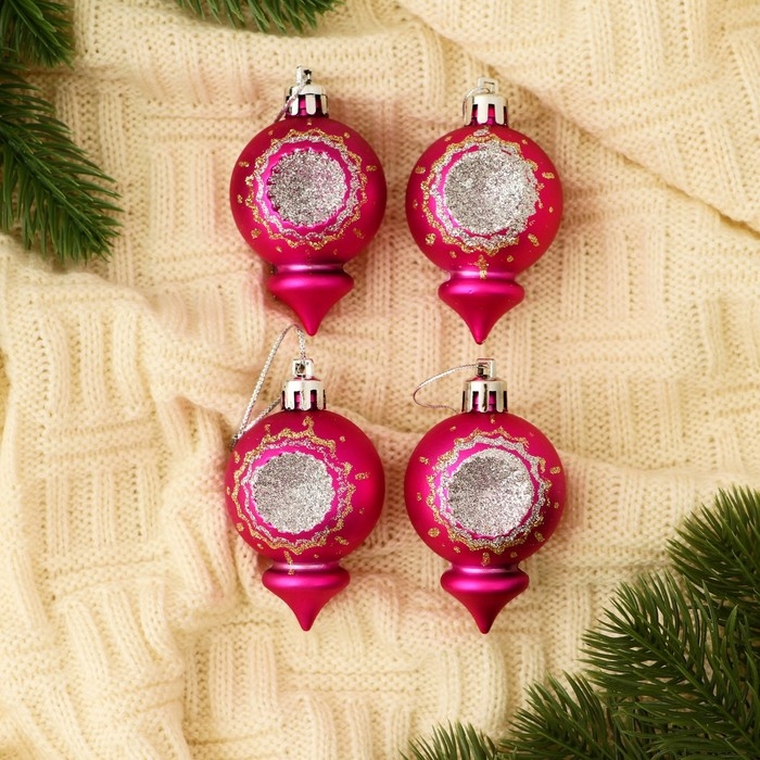 Набор украшений пластик 4 шт Набор украшений пластик 4 шт "Огонёк" 4х6 см, розовый