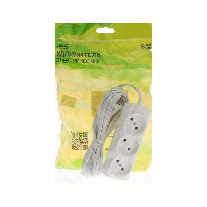 Удлинитель Luazon Lighting ECO, 3 розетки, 4.5 м, 6 А,1300 Вт,ШВВП 2х0.75 мм2,без з/к,белый Удлинитель Luazon Lighting ECO, 3 розетки, 4.5 м, 6 А,1300 Вт,ШВВП 2х0.75 мм2,без з/к,белый