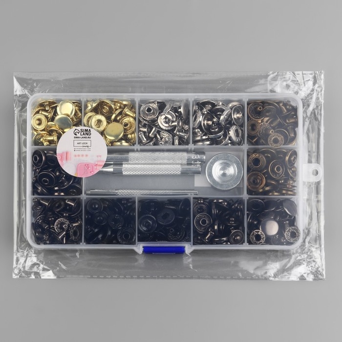 Кнопки установочные, Альфа (S-образные), d = 12,5 мм, 120 шт, с установщиком, в органайзере, цвет разноцветный Кнопки установочные, Альфа (S-образные), d = 12,5 мм, 120 шт, с установщиком, в органайзере, цвет разноцветный