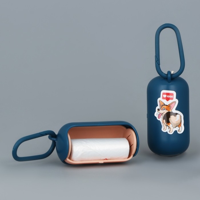 Контейнер с пакетами для уборки за собаками «Ставлю лайки», цвет синий Контейнер с пакетами для уборки за собаками «Ставлю лайки», цвет синий