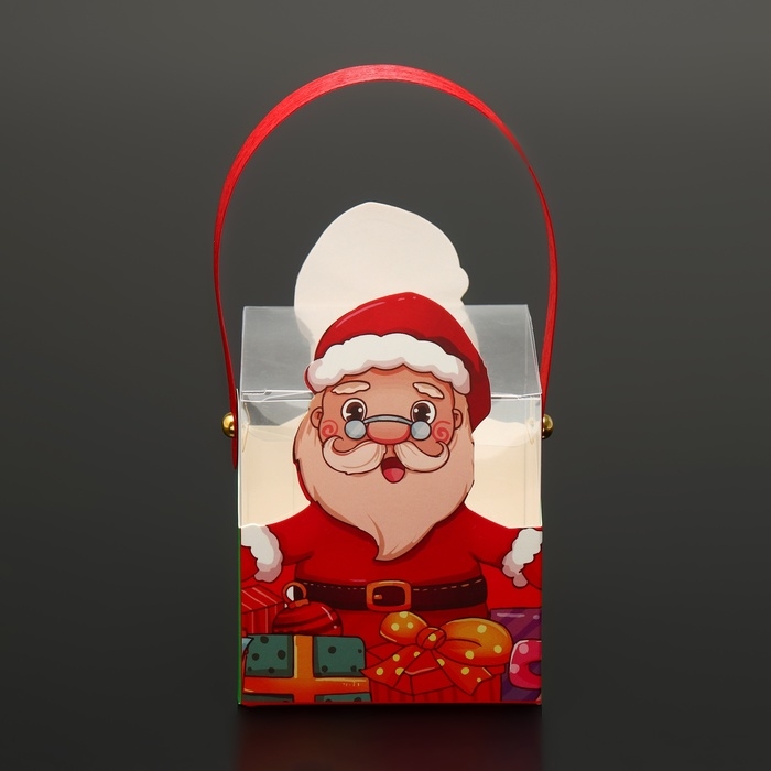 Новый год. Коробка подарочная новогодняя складная ПВХ с ручками, Новый год. Коробка подарочная новогодняя складная ПВХ с ручками, "Санта и Рудольф", 9 х 9 х 9,5 см.