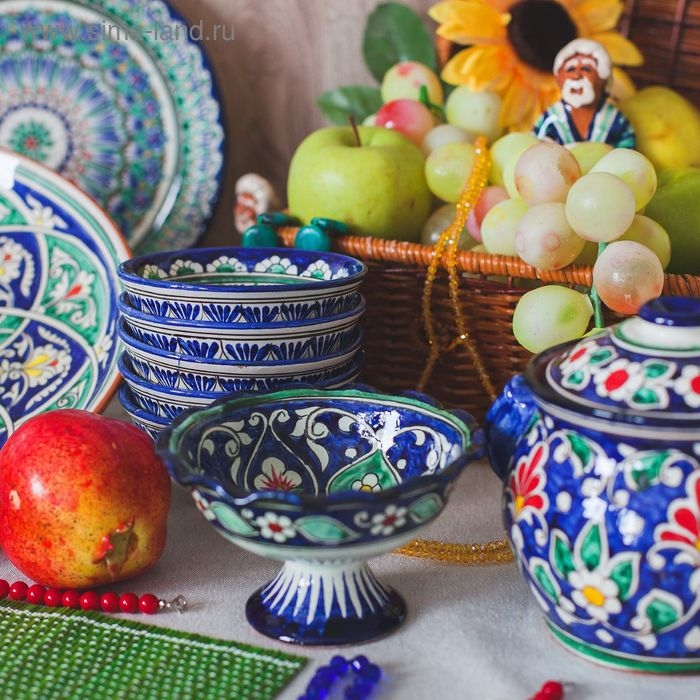 Конфетница Риштанская Керамика  Конфетница Риштанская Керамика "Цветы", 13 см, синяя