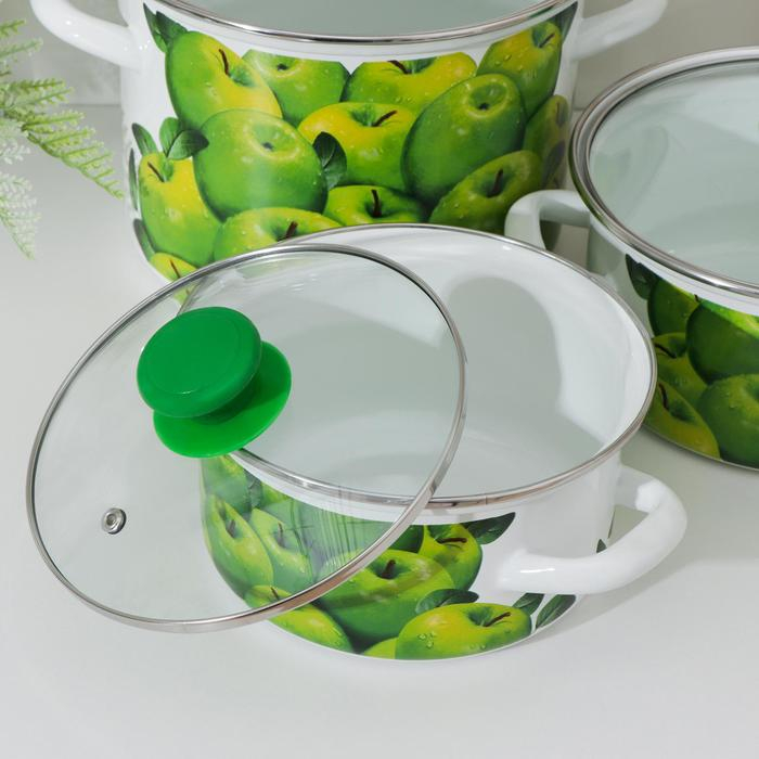 Набор кастрюль «Поздние яблоки», 3 предмета: 1,5 л, 2,3 л, 5 л, стеклянные крышки, индукция Набор кастрюль «Поздние яблоки», 3 предмета: 1,5 л, 2,3 л, 5 л, стеклянные крышки, индукция