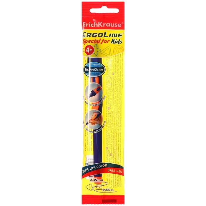 Ручка шариковая ErichKrause ErgoLine Kids, первоклассника, эргономичный держатель, корпус Soft-touch, узел 0.7 мм, чернила синие, микс, блистер Ручка шариковая ErichKrause ErgoLine Kids, первоклассника, эргономичный держатель, корпус Soft-touch, узел 0.7 мм, чернила синие, микс, блистер