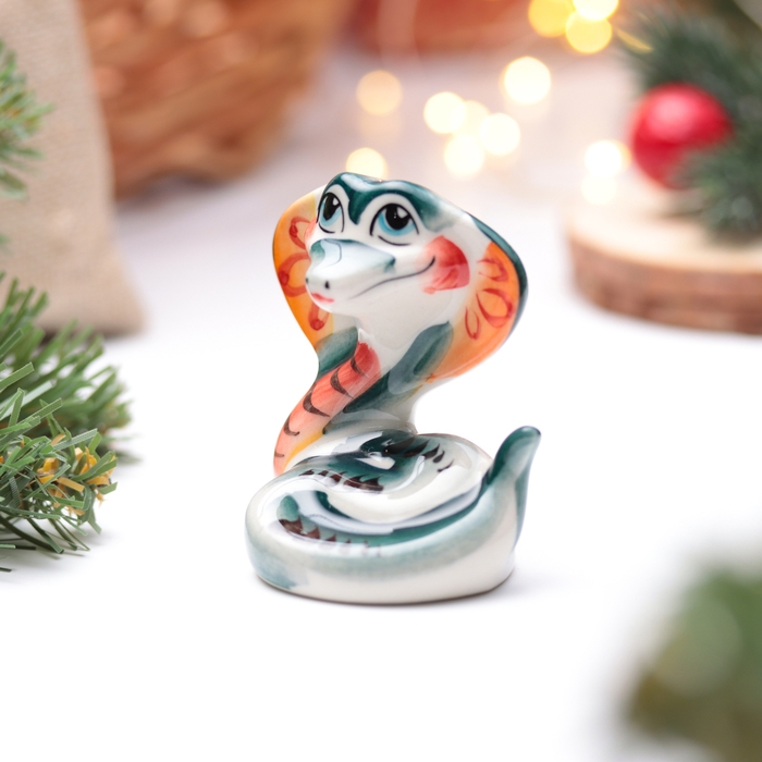 Новый год. Сувенир символ года 2025 Новый год. Сувенир символ года 2025 "Кобра Лайма", гжель, цвет, 8 см