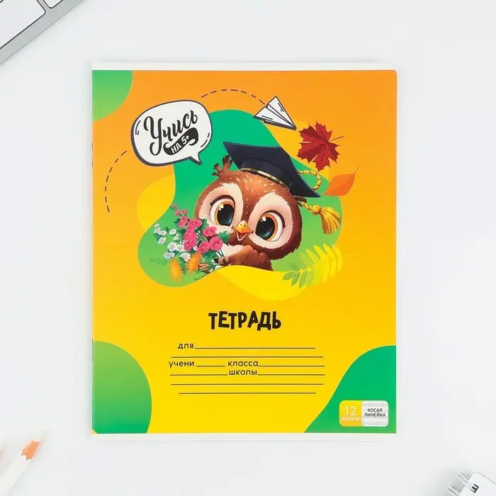 Тетрадь 12 листов в косую линейку, А5, на скрепке, блок №1 &laquo;Учись на 5+&raquo; МИКС