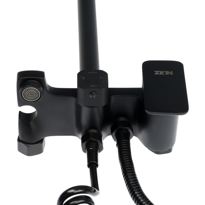 Душевая система ZEIN Z3863, смеситель, верхняя, ручная и гигиеническая лейка, полка, черная   993217 Душевая система ZEIN Z3863, смеситель, верхняя, ручная и гигиеническая лейка, полка, черная   993217