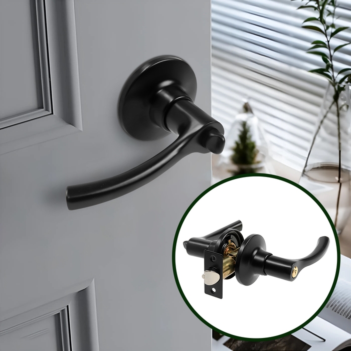 Защелка (мод.3186), межкомнатная, фиксатор, 3 ключа, цвет матовый черный Защелка (мод.3186), межкомнатная, фиксатор, 3 ключа, цвет матовый черный