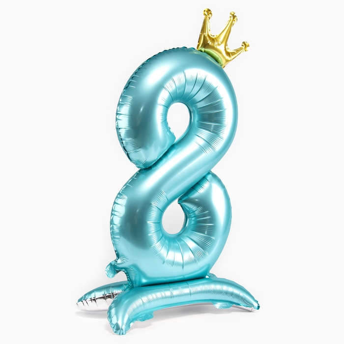 Шар фольгированный 42" &laquo;Цифра 8 с короной&raquo; на подставке, цвет голубой