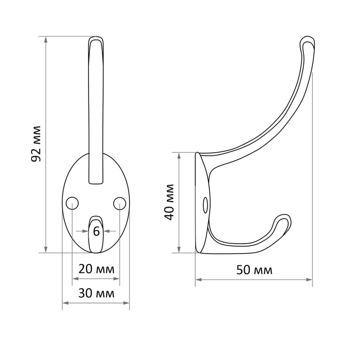 Крючок мебельный ТУНДРА TKD012, двухрожковый, бронза Крючок мебельный ТУНДРА TKD012, двухрожковый, бронза