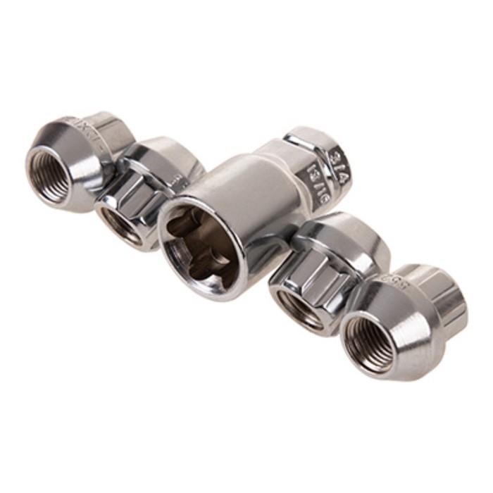 Гайки секретки Skyway, M12х1.25 21мм, конус открытый, 5 луч, 1 кл, хром, 4 шт Гайки секретки Skyway, M12х1.25 21мм, конус открытый, 5 луч, 1 кл, хром, 4 шт