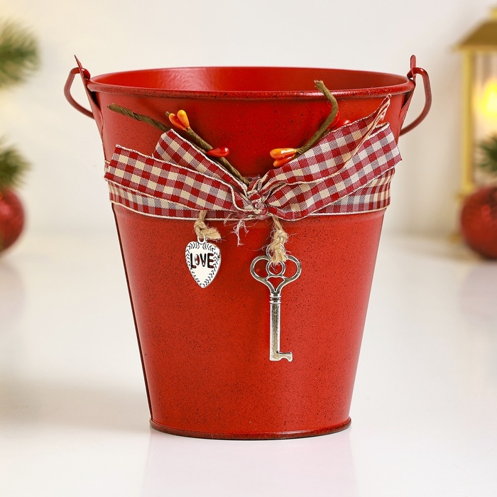 Кашпо Кашпо "Ведерко Рустад" красное, 12х12х13см