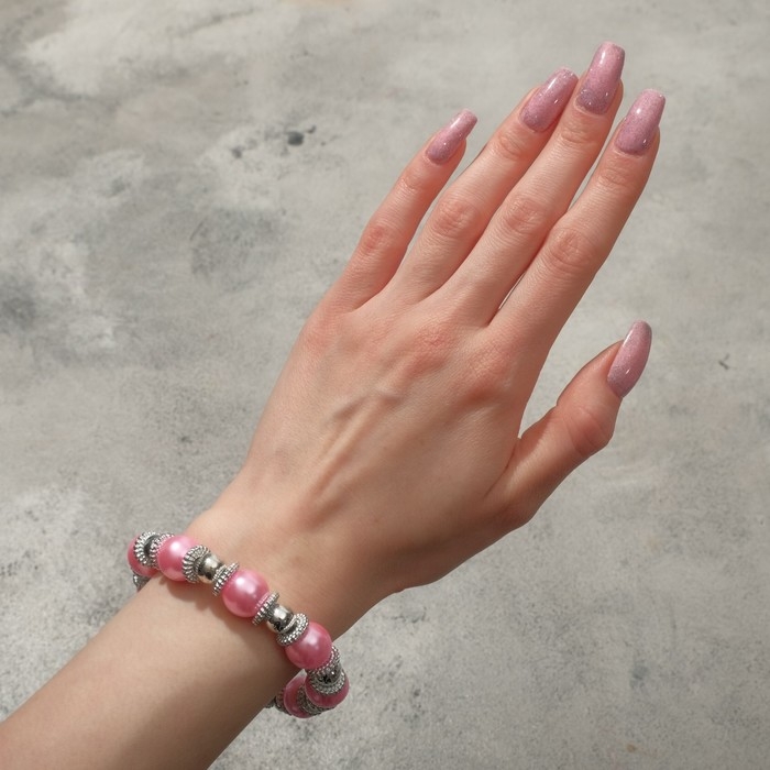 Браслет жемчуг «Бусинка» шар № 12, цвет розовый в серебре, d=6 см Браслет жемчуг «Бусинка» шар № 12, цвет розовый в серебре, d=6 см