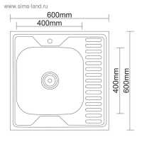 Мойка кухонная Accoona AD6060-4L, накладная, левая, толщина 0.4 мм, 600х600х140 мм, матовая