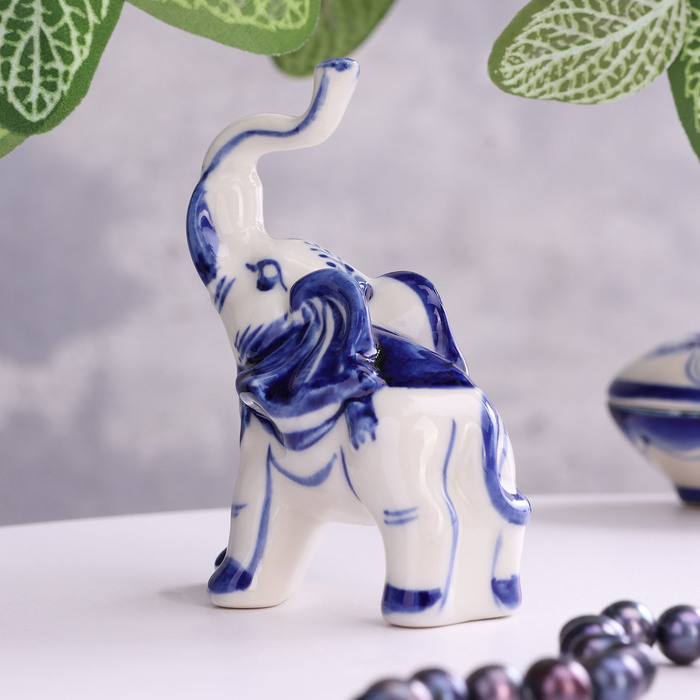 Сувенир подставка для колец "Слоник", 9 см, гжель, фарфор