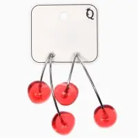 Серьги "Вишня" двойные, цвет красный в серебре
