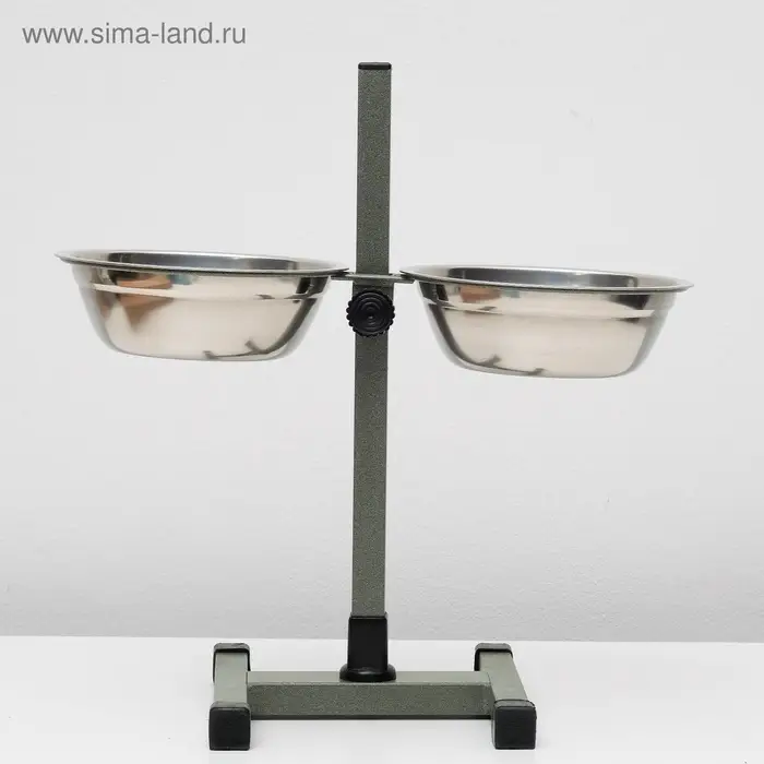Подставка с мисками, 2&times;700 мл, высота 40 см, разборная, зелёная