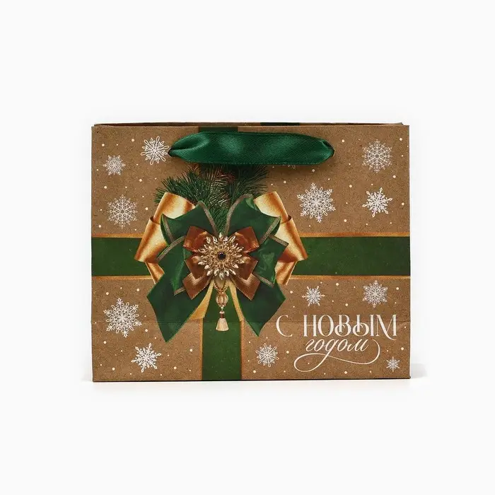 Пакет подарочный новогодний крафтовый «Новогодний бант», S 15 х 12 х 5.5 см Пакет подарочный новогодний крафтовый «Новогодний бант», S 15 х 12 х 5.5 см