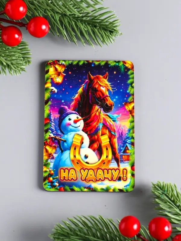Набор новогодних магнитов 3 шт "На удачу, тепла и уюта, любви и нежности" 9,5х6,5 см