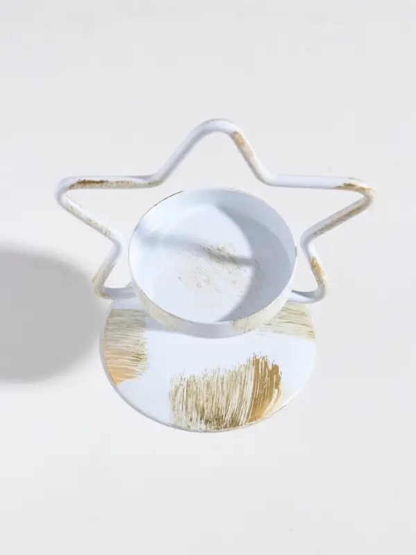 Подсвечник металл на 1 свечу  Подсвечник металл на 1 свечу "Звезда" белый с патиной d=5 см 9,4х7х11,7 см