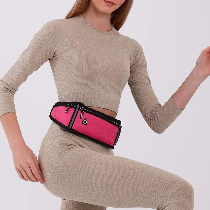 Сумка для бега, 3 отдела на молниях, светоотражающие элементы, отверстие для наушников, 50&times;0.1&times;11 см, розовая