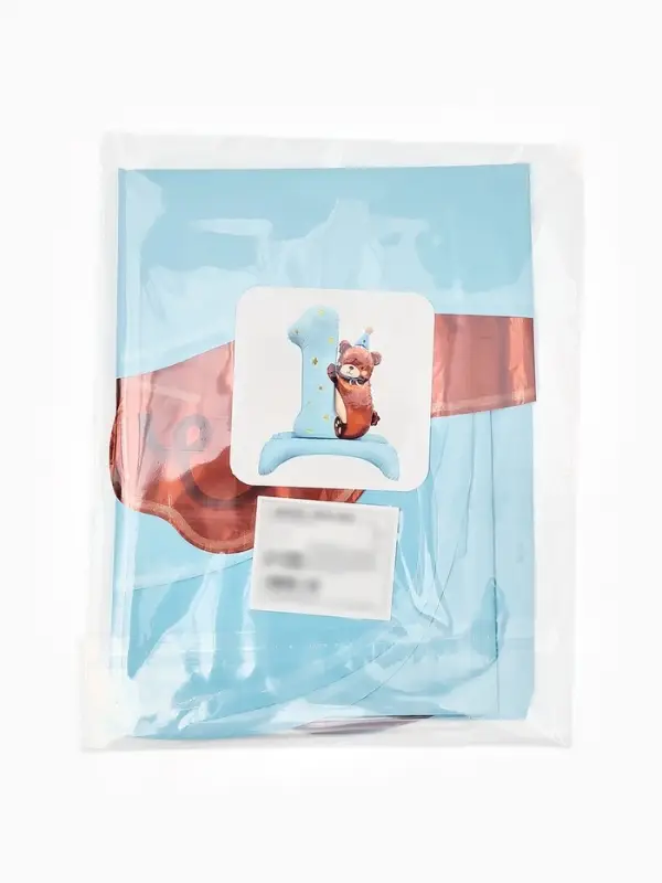 Воздушный шар фольгированный 32" "Цифра 1 с мишкой"  цвет голубой, под воздух