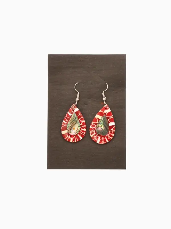 Серьги  Серьги "Капельки" ракушка 5,5х2 см, цв. красный