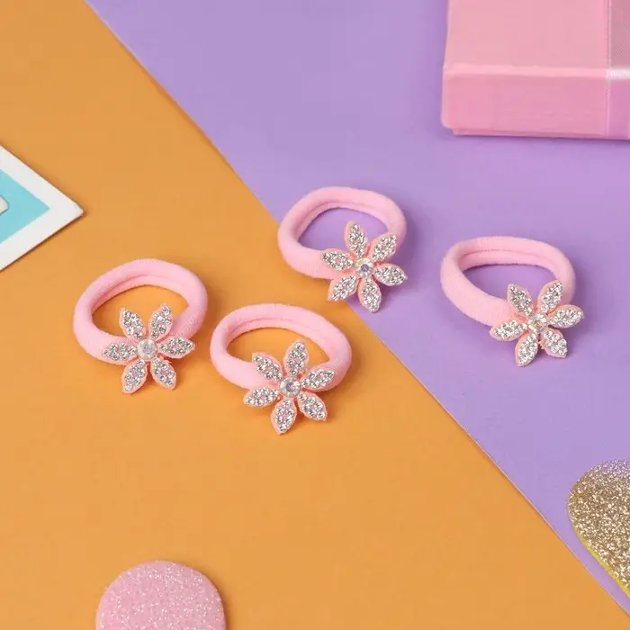 Резинка для волос  Резинка для волос "Розовый перелив" (набор 4 шт) цветочки, розовый