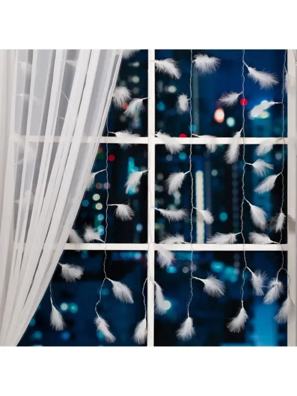 Гирлянда &laquo;Занавес&raquo; 3&times;1.4 м с насадками &laquo;Перья&raquo;, IP20, прозрачная нить, 80 LED, свечение мульти (RG/RB), мигание, 220 В