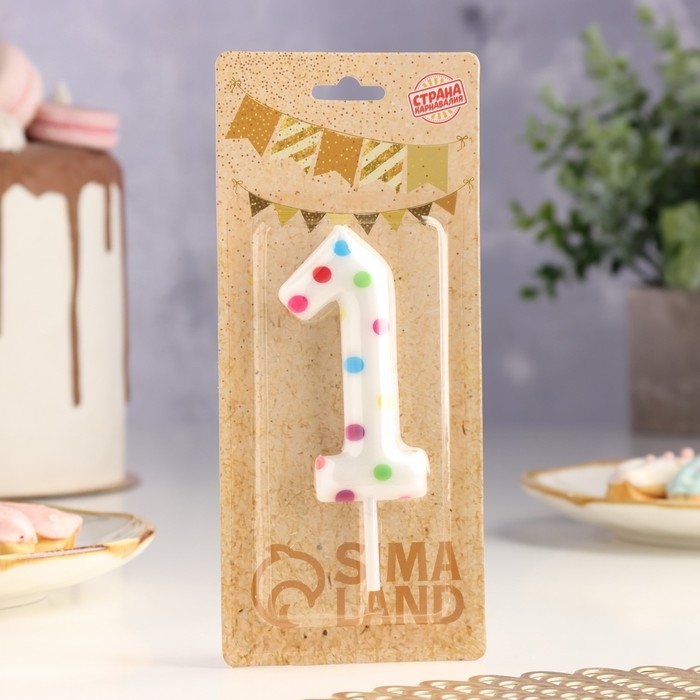 Свеча в торт на день рождения «Конфетти», цифра  Свеча в торт на день рождения «Конфетти», цифра "1" , ГИГАНТ, 9 см