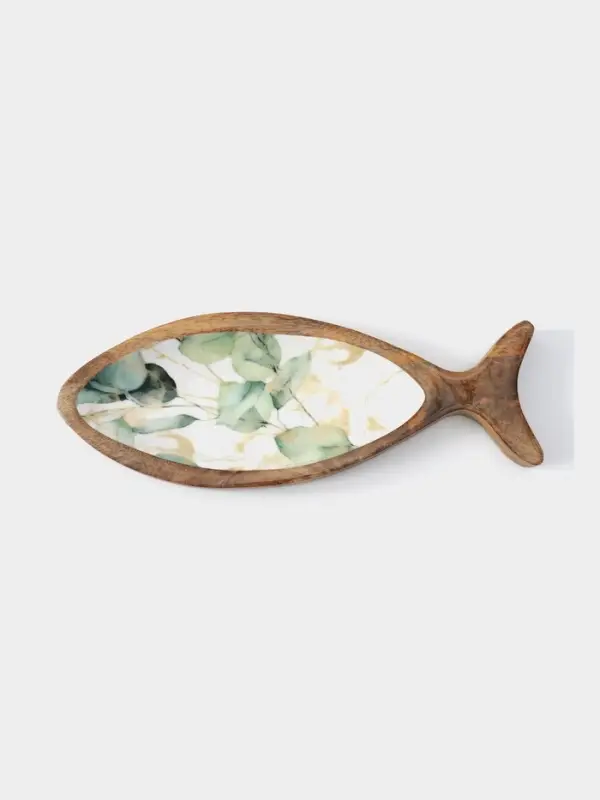 Блюдо в форме рыбки &laquo;Листья&raquo;, 32&times;11.5&times;2 см, дерево манго