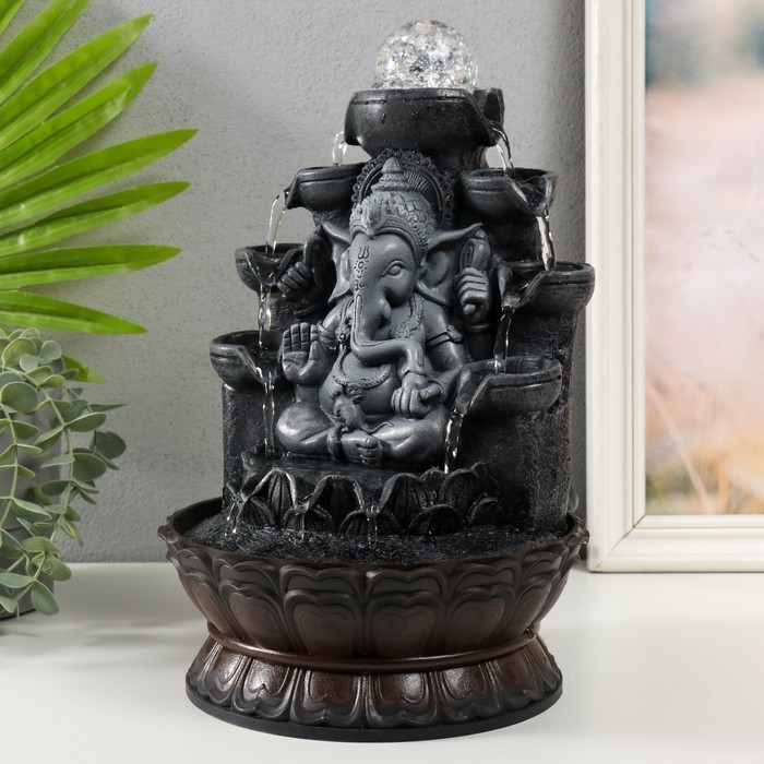 Фонтан настольный от сети, подсветка Фонтан настольный от сети, подсветка "Ганеша в сером под водопадами" 20х20х30 см