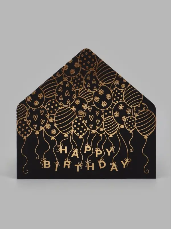 Конверт для денег Happy Birthday, 16.5&times;8 см, тиснение, чёрный крафт