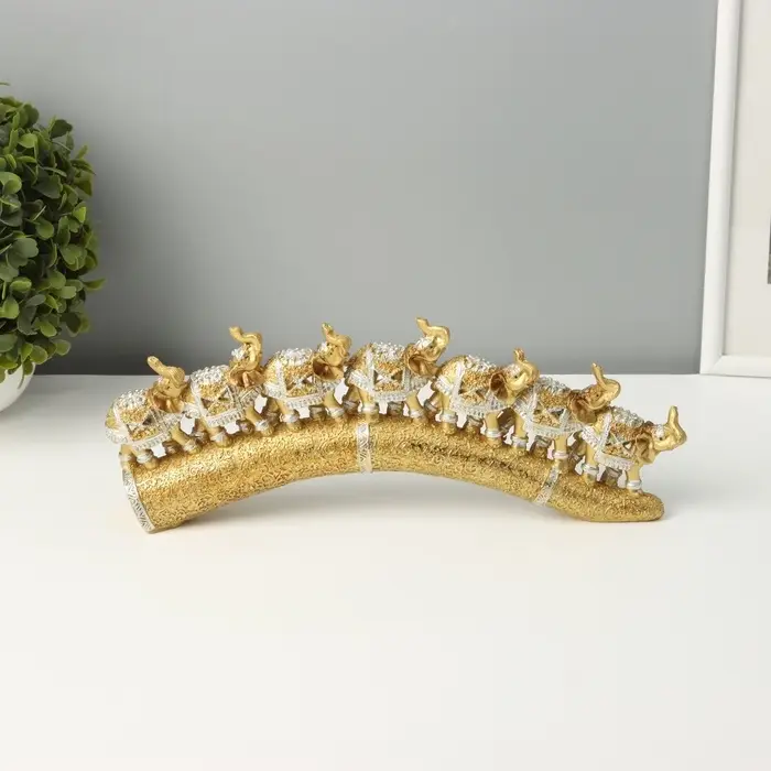 Фигурка полистоун &laquo;Семь золотых слонов на золотом бивне&raquo;, 11.5&times;29.5&times;3.8 см