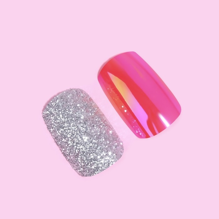 Накладные ногти, 24 шт, с клеевыми пластинами, форма мягкий квадрат, цвет серебристый/голография Накладные ногти, 24 шт, с клеевыми пластинами, форма мягкий квадрат, цвет серебристый/голография