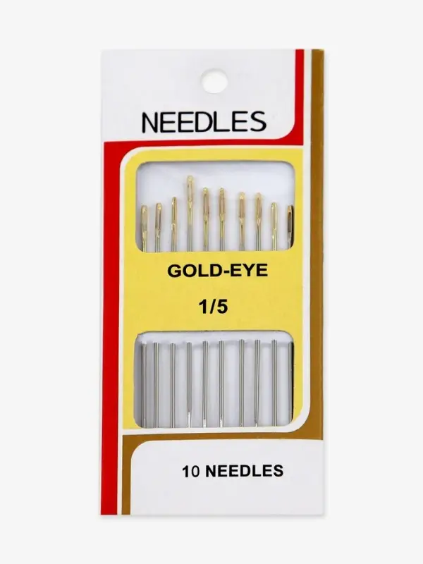 Иглы швейные №1/5, с золотым ушком, d=0.93 мм, 5 см, набор 10 шт.