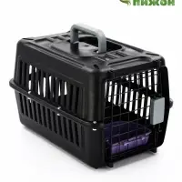 Переноска для животных с сеткой и миской пластиковая 44 х 31 х 27 см, чёрная Переноска для животных с сеткой и миской пластиковая 44 х 31 х 27 см, чёрная