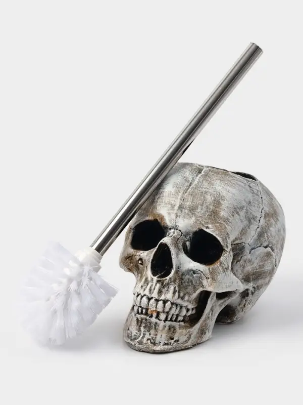 Ёршик для унитаза с подставкой &laquo;Череп&raquo;, стальная ручка, 16&times;15&times;22 см, белый